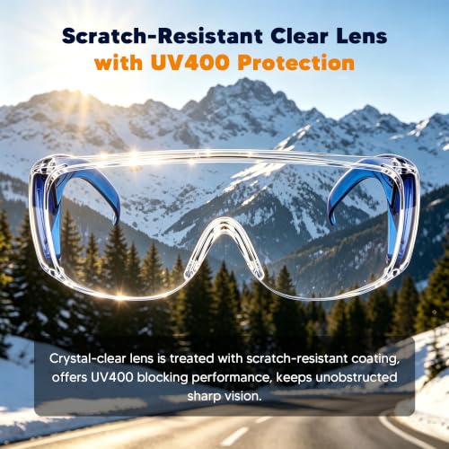 Clear Safety Glasses Over Eyeglasses 6 Pack ANSI Z87.1 Impact & Scratch Resistant Goggles Fits Over Glasses Dust/Chemical Splash Proof Protective Eyewear for Work Lab Clear Lens Blue/Red/Green Temples - color: 6 Pack/ Clear Lens/ Colourful Temples