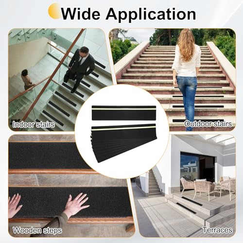HARFINGTON 10Pcs Outdoor Stair Treads 6"x24" Non-Slip Step Strips Grip Tape - color: Green-Black, size: 6" x 24",0.47"