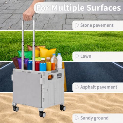 Foldable Shopping Cart with Wheels: Gray Rolling Utility Crate - color: Gray