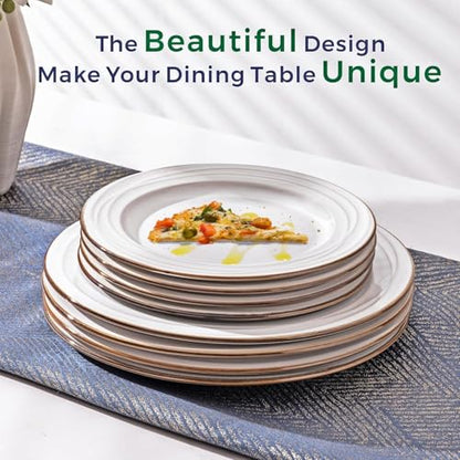GBHOME Ceramic Dinnerware Sets of 8,24 pcs Plates and Bowls Sets Dishes - color: Pearl White-Wave, size: Service for 8 (24 pcs)