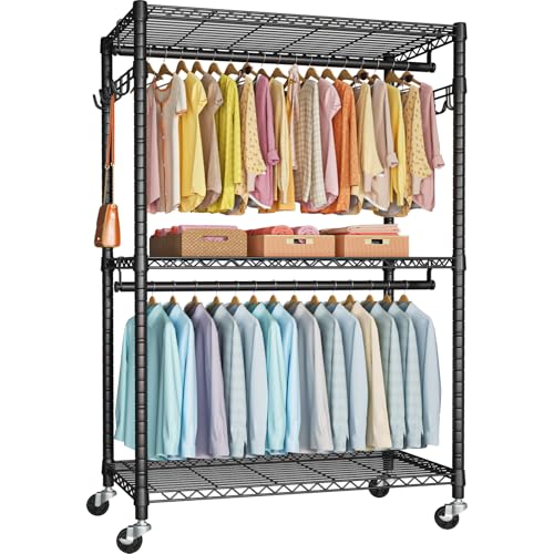 FUTASSI P1 Plus Rolling Clothes Rack, Heavy Duty Portable Closet Wardrobe - color: Black, size: P1 Plus