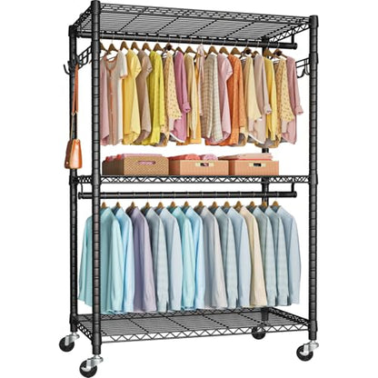 FUTASSI P1 Plus Rolling Clothes Rack, Heavy Duty Portable Closet Wardrobe - color: Black, size: P1 Plus