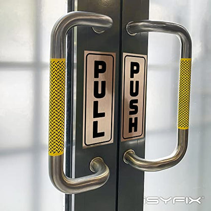 iSYFIX Push Pull Stickers Sign, 2x5 Inch, Black/Brushed Gold, 2 Pack - color: Black / Brushed Gold, size: Vertical 2x5