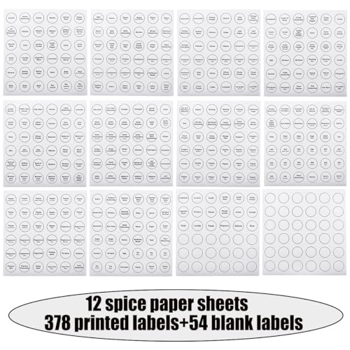 Spice Labels, 432Pcs Spice Labels Stickers 1.4in Waterproof Adhesive Round Preprinted Spice with Blank Label White Tear Resistant Sticker for Kitchen Jars Caps Food Containers Organizers (White) - color: White