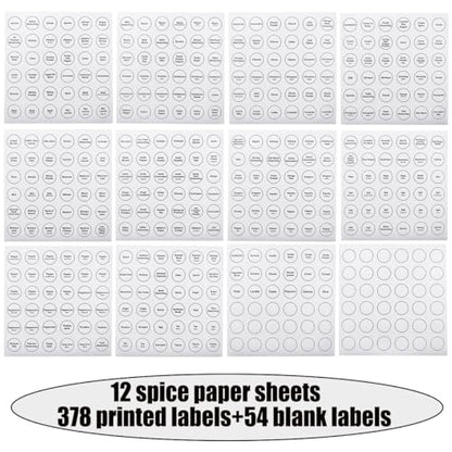 Spice Labels, 432Pcs Spice Labels Stickers 1.4in Waterproof Adhesive Round Preprinted Spice with Blank Label White Tear Resistant Sticker for Kitchen Jars Caps Food Containers Organizers (White) - color: White