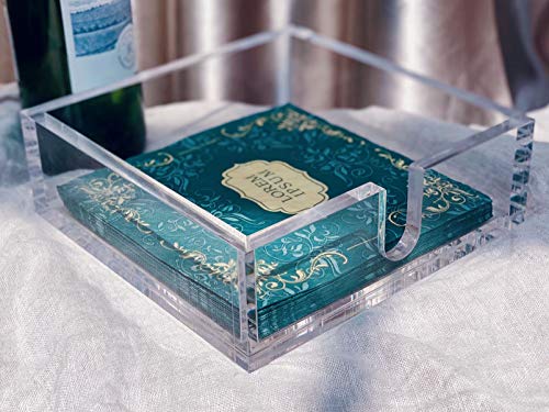 IEEK Acrylic Luncheon Napkin Holder,Decorative Napkin Tray for Dining Table and Kitchen,Clear Flat Napkin Holders Tissue Dispenser,7.1 x 7.1 x 2.6 inches - size: 7.1 x 7.1 x 2.6 Inch Luncheon Napkin Holder