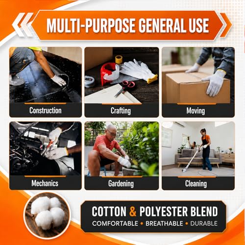 Winterlace 48 Pairs Cotton Grip Work Gloves Bulk Safety Protection Non-Slip PVC Rubber Dots Garage Construction Warehouse - color: 48 Pairs - Orange Dots