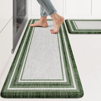 KIMODE Kitchen Mats Cushioned Anti Fatigue,Farmhouse Kitchen Rugs Sets of 2 - color: Dark Green, size: 17.3" x 47 "+ 17.3" x 29 "--0.47 inches