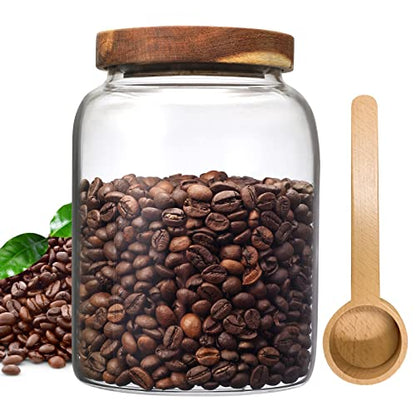 Glass Coffee Storage Jar with Lids Scoop Round Glass Coffee Ground Containers Borosilicate Glass Food Canister for Cereals Oats Beans Nut Sugar Candy Spice Rice Tea - color: 2000ml/67 oz