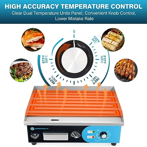 IRONWALLS Commercial Griddle Electric 22”, 3000W Electric Flat Top Grill, Stainless Steel Countertop Electric Griddle Nonstick with 122~572℉Adjustable Temperature Control for Restaurant Kitchen - color: Blue Panel, size: 22 Inch(Flat Top)