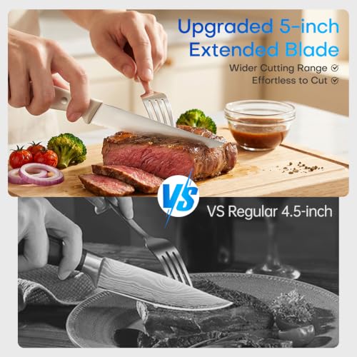 KUISINE Upgraded Knife Set High Carbon Stainless Steel Ultra Sharp Blade Ergonomic Handle,Knife Block Set with Built-in Sharpener(Ivory Acacia,15PCS) - color: Ivory Pro H
