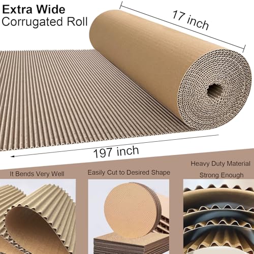 SYOGUA Corrugated Cardboard Roll, 17 x 197 Inches Thicker Wider Corrugated Paper, Single Face Large Cardboard Sheets Thick Cardboard Roll for Crafts, Shipping, Mailing, Gift Packaging - size: 17 x 197 inches