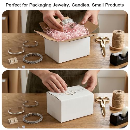30 Pack Small Shipping Boxes 6x4x4 Inches for Gifts, Party Favors, Jewelry, Crafts, Retail, Business, E-commerce, Moving, DIY Packaging, White Corrugated Cardboard Boxes Mailer