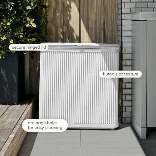 Veradek Tambour Waste Bin - Outdoor Trash Can with Dual Bag System - color: White, size: 25" L x 11.75" W x 26.5" H