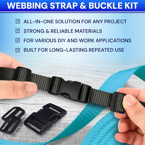 TECEUM 3/4" Nylon Strap Kit with Buckles, Charcoal 6 yards Repair Set - color: Charcoal, size: 3/4" - 6 yards, style: 6 Buckle - 12 Slides - 6 D-rind