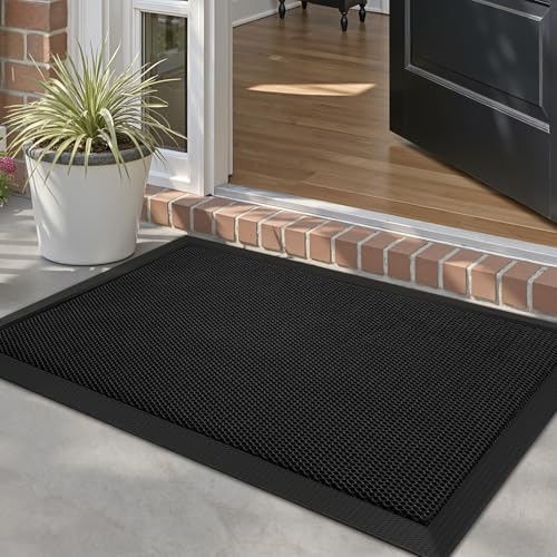 LUMI Outdoor Door Mat Traps & Hides Dirt 17x30, Outside Entrance, Black - color: Black, size: 1'5" x 2'6" (17"x30")