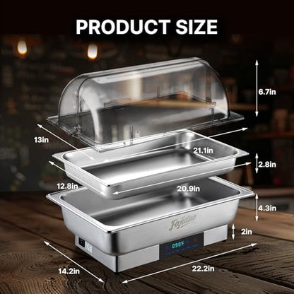 Electric Chafing Dish, 9QT Buffet Servers and Warmers, Stainless Steel Chaffing Dishes with Temperature Control Display, Commercial Food Warmers for for Parties, Catering, Buffets - size: 1/1 Full Size ℉