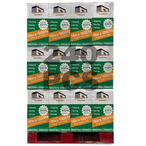 NEXUSWAY 240 PSC 60 Boxes 18'' Shrink Wrap for Moving - Stretch Film Pallet Wrap Roll Heavy Duty 1000 feet 80 Gauge Industrial Strength up to 800% Stretch 20 Microns for Shipping Moving Furniture - style: Pack of 240