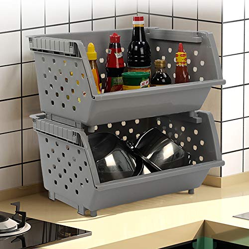 4-Pack Gray Plastic Stackable Kitchen Storage Basket