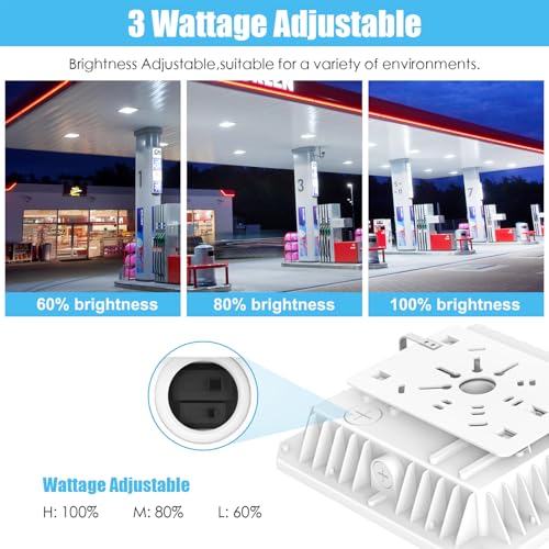 LED Canopy Light with Photocell, 60W/48W/36W, 100-277V, 8100LM - size: 1 Pack 60W