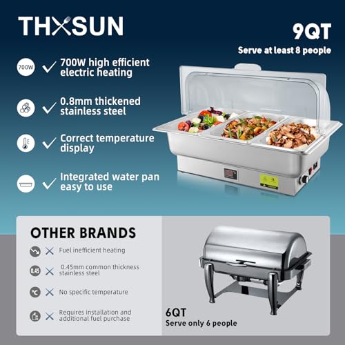 3 x 3QT Electric Chafing Dish with Knob Temperature Control - size: 603-Triple Pan