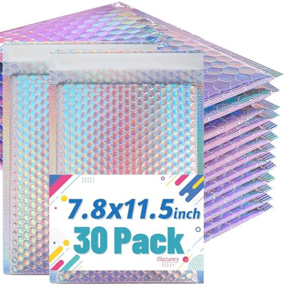 30 Pcs Metallic Bubble Mailer,Poly Padded Envelopes,Waterproof Self Seal Adhesive Shipping Bags,Foil Glitter Glamour Shipping Mailer,Holographic Cushion Envelopes for Mailing,Small Business