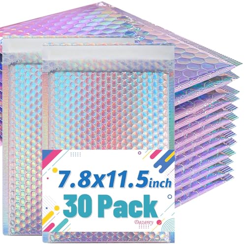 30 Pcs Metallic Bubble Mailer,Poly Padded Envelopes,Waterproof Self Seal Adhesive Shipping Bags,Foil Glitter Glamour Shipping Mailer,Holographic Cushion Envelopes for Mailing,Small Business