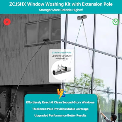 3-in-1 Squeegee for Window Cleaning: 20+ Ft Long Reach Cleaner Tool Grey - color: Gray