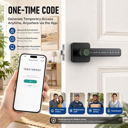 Smart Fingerprint Door Lock Knob, Biometric Keyless Entry Bedroom Handle - color: Black