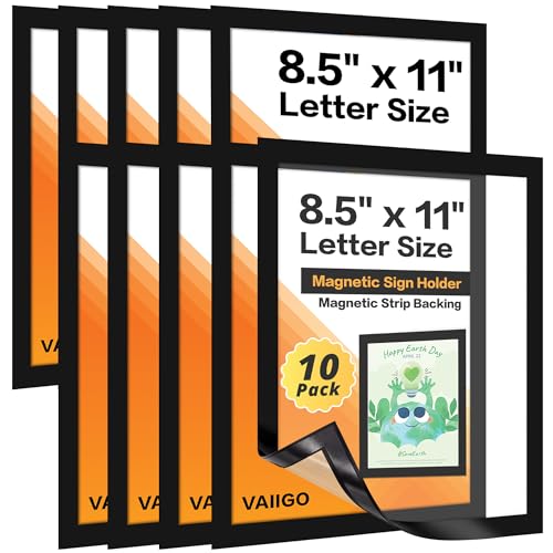 10-Pack Magnetic Sign Holders 8.5 x 11 - Magnetic Frames for Fridge & Metal Surfaces - Document & Paper Display Holders, Picture/Poster/Photo Frames for Home, Office, Classroom - color: Black, size: 10Pack 8.5"x11"