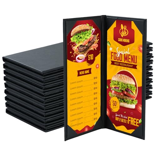 NATGAI 10 Pack 2 View Restaurant Menu Covers 4.25" x 11", PU Leather Menu - size: 2 View, 4.25"x11"