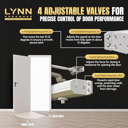 LYNN HARDWARE Medium/Heavy Duty Commercial Door Closer with Speed Controls - color: Aluminum