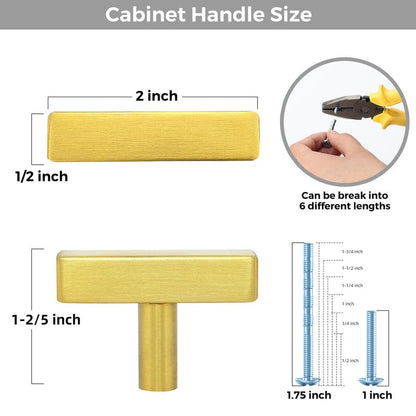 3 Pack Brushed Brass Cabinet Knobs, 2in Length T-Square Bar Drawer Pulls - color: Brushed Brass, size: 3 Pack, style: Sqaure Bar