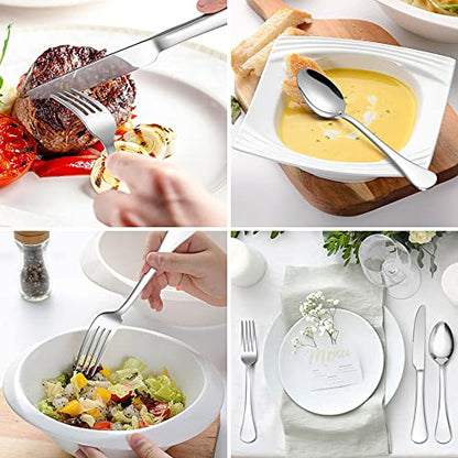 LIANYU 20-Piece 18/10 Flatware Set, Stainless Steel Fancy Silverware Cutlery Set for 4, Tableware Eating Utensils for Restaurant Wedding, Dishwasher Safe, Mirror Polished - style: Round Edge