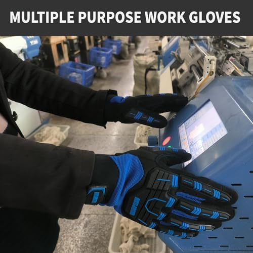 Work Gloves,Safety Mechanic Glove,Impact Protection,Large,Blue+Black - color: Blue+black, size: Large