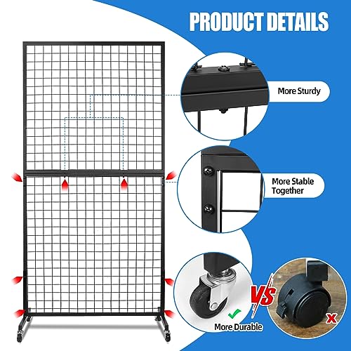 NectaCol Grid Wall Panels, 2 Packs 3'x 6' Grid wall Panels Stand with T-Base, Black Wire Gridwall Display Rack, Craft Show Display Rack, Art Gridwall Display Stand - size: 2 Packs 3'x 6'