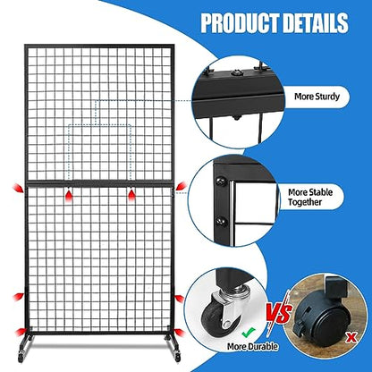 NectaCol Grid Wall Panels, 2 Packs 3'x 6' Grid wall Panels Stand with T-Base, Black Wire Gridwall Display Rack, Craft Show Display Rack, Art Gridwall Display Stand - size: 2 Packs 3'x 6'