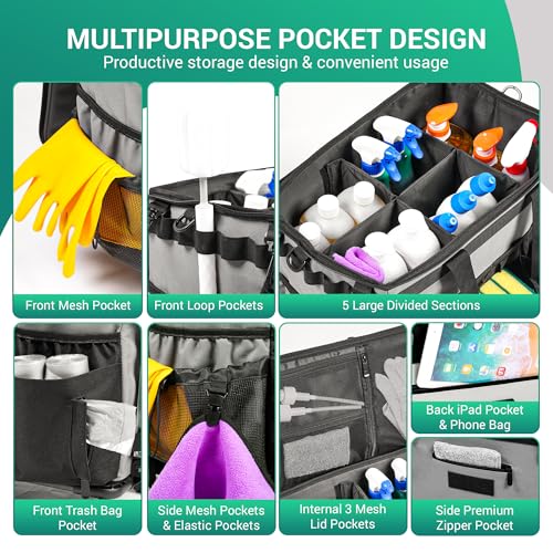 Rolling Cleaning Caddy Bag w/Detachable Trolley & Lid (Gray) - color: Gray