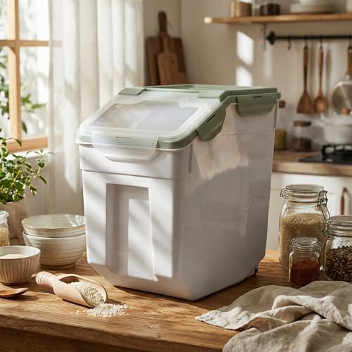 Sunnyray 4 Pcs 55 Lbs Green Rice Flour Storage Bins with Wheels - color: Green, size: 55 lbs