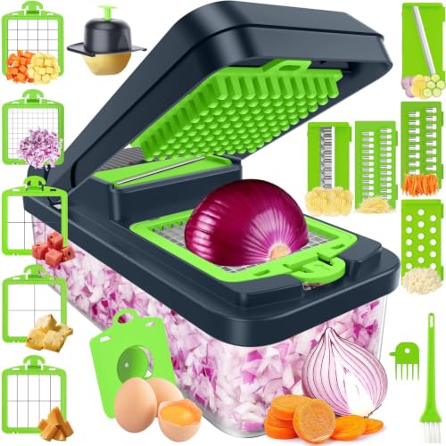 15-in-1 Vegetable Chopper with 10 Blades, Food Veggie Cutter, Green - color: Green, size: 10 Blades