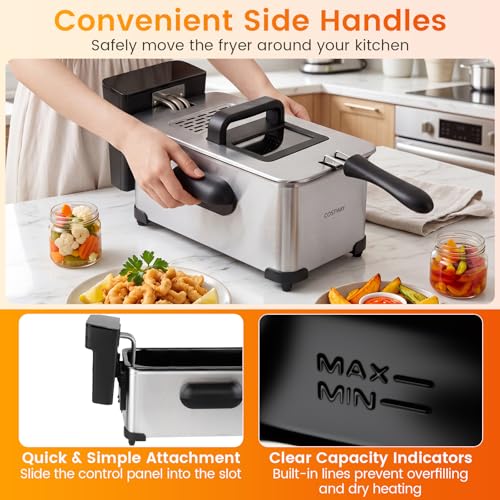 COSTWAY Deep Fryer w/Touch Screen, 3.2-Qt/3L Electric Fryer, 1700W, Silver - color: Silver, size: 3.2 Qt (3 L)