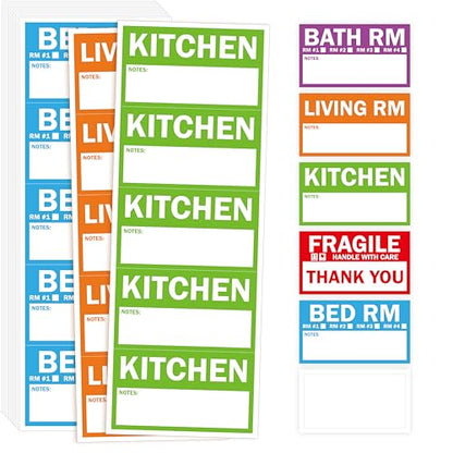 300PCS Home Moving Labels, 5 Color Coding Labels Packing Box Stickers with 50 Fragile Stickers & 50 Blank Ones (Each Measures 2” x 3.6”) - color: Style-b, size: 2” x 3.6” 300pcs