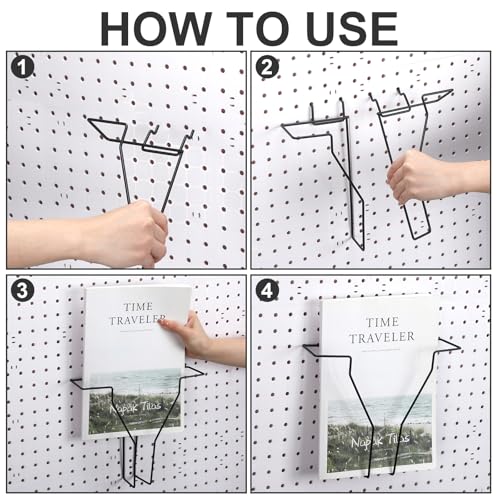 Wonderjune 4 Pcs Expandable Literature Display for Pegboard, Black - color: Black