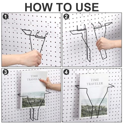 Wonderjune 4 Pcs Expandable Literature Display for Pegboard, Black - color: Black
