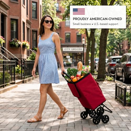 Shopping Cart, Super Loading Stair Climber 220 lbs Capacity Grocery Foldable Cart with Extra Large Shopping Bag Laundry Utility Cart with Adjustable Bungee Cord, red - color: Red