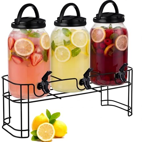 Tanlade 3 Pcs Drink Dispensers with Stand for Parties, 1 Gallon Set, Black - color: Black