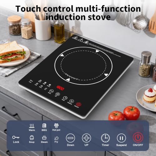 VBGK Single Burner Induction Cooktop,Hot Plate with 6 Cooking Modes, portable cooktop with LCD touch control,9 Levels &4H Timer,1800W 110V Portable induction Cooktop - size: single burner cooktop