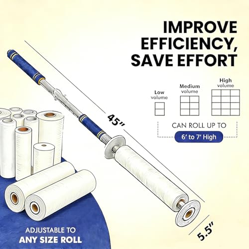 Heavy Duty Stretch Film Dispenser Pole Holder - 48"Long Reaching Industrial Handle for Stretch Wrapping - Fits Rolls 2" to 3" Diamater Cores & Lengths from 12" to 24" - Pallet Wrap (48-inch)