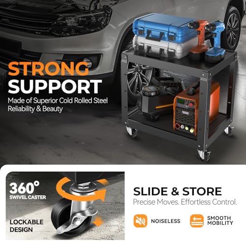 Auto Dynasty Adjustable AV Cart w/Power Strip, 4 ft Rolling Stand, Black - color: Black