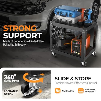 Auto Dynasty Adjustable AV Cart w/Power Strip, 4 ft Rolling Stand, Black - color: Black